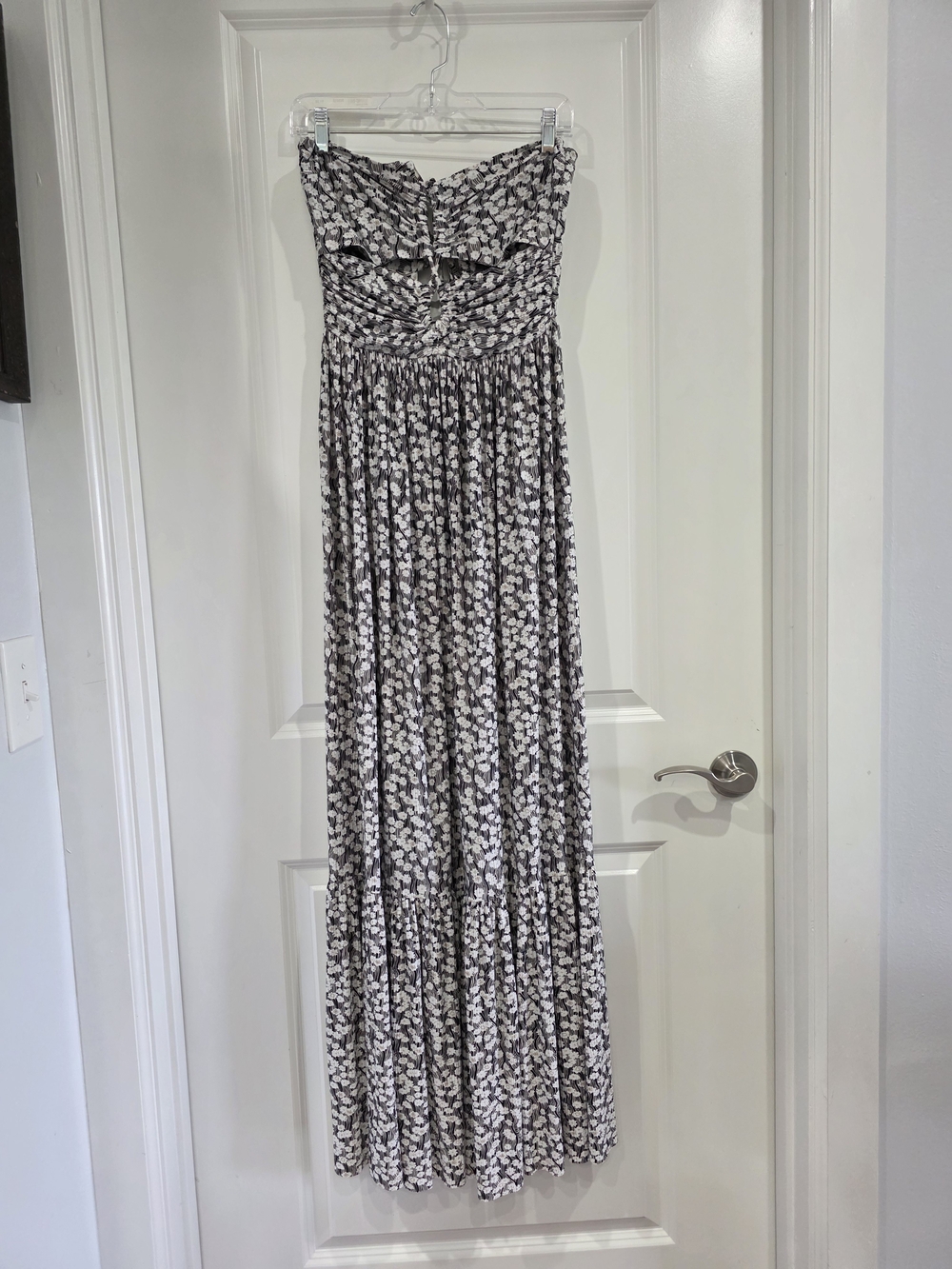 Sabina Musayev Black and White Strapless Floral Maxi Dress